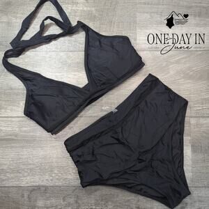 CharmLeaks Halter Mesh Accent Bikini Swimsuit Size L